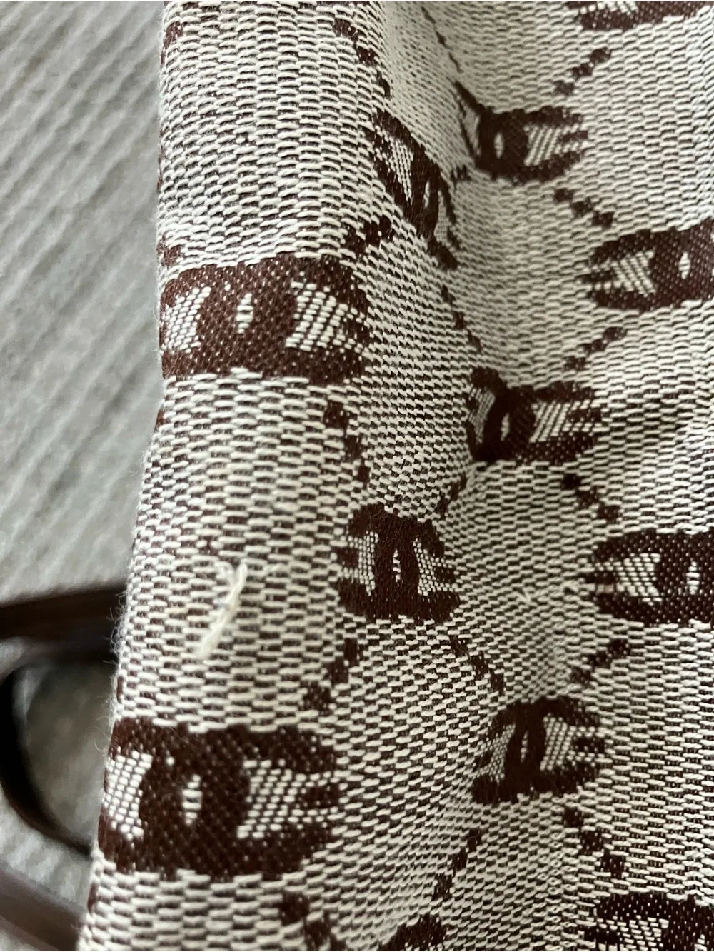 Brown Patterned Canvas Travel Tote Bag with Leather Trim
